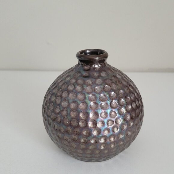 Metallic Bronze Ceramic Dimpled Bud Vase Small 4" Round Modern Home Decor  In go - Picture 2 of 7